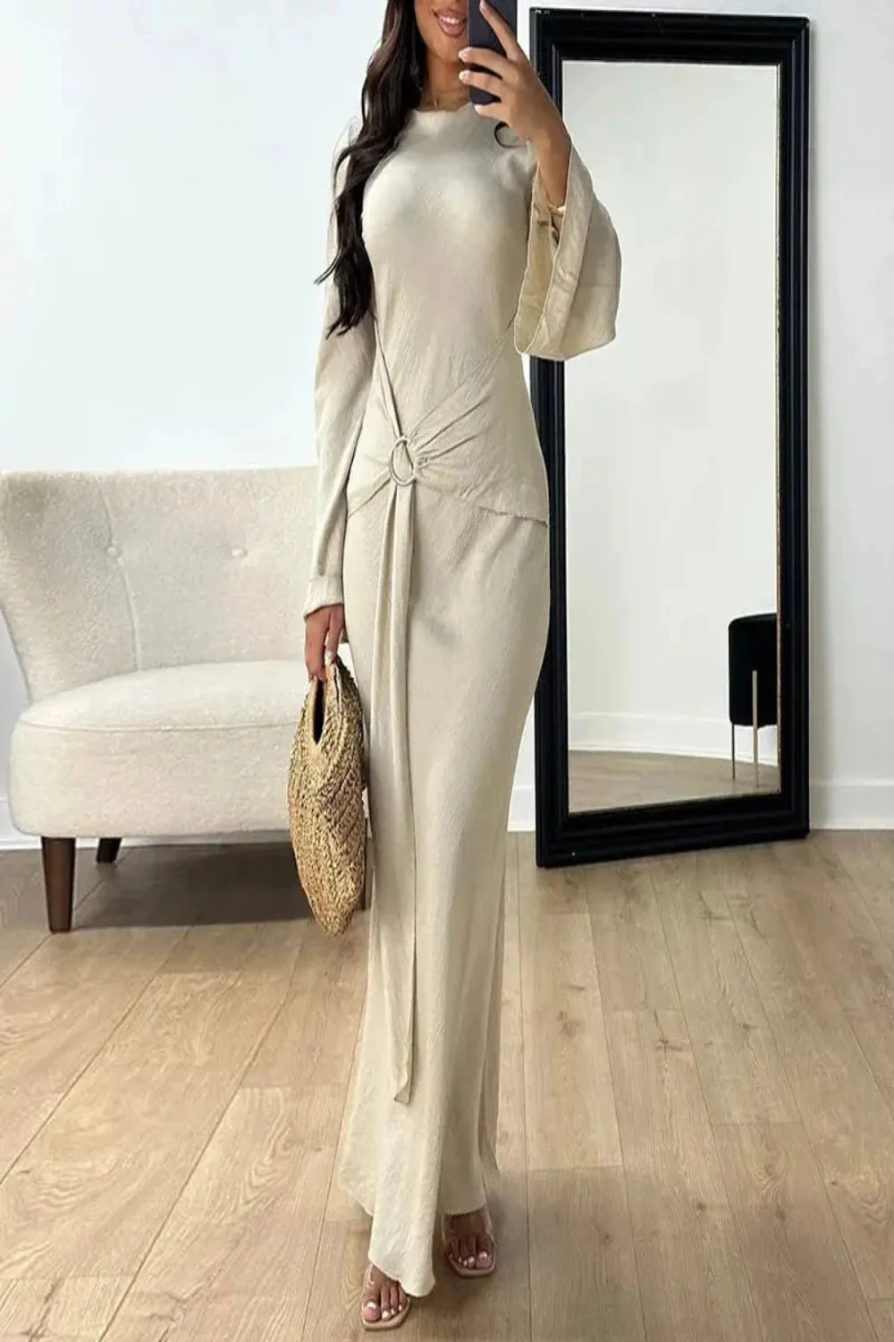 Robe Style Flare Sleeve Wrap Dress