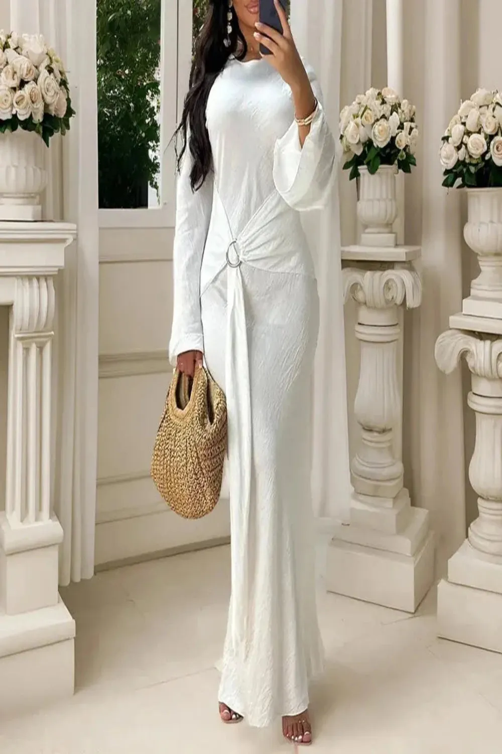 Robe Style Flare Sleeve Wrap Dress
