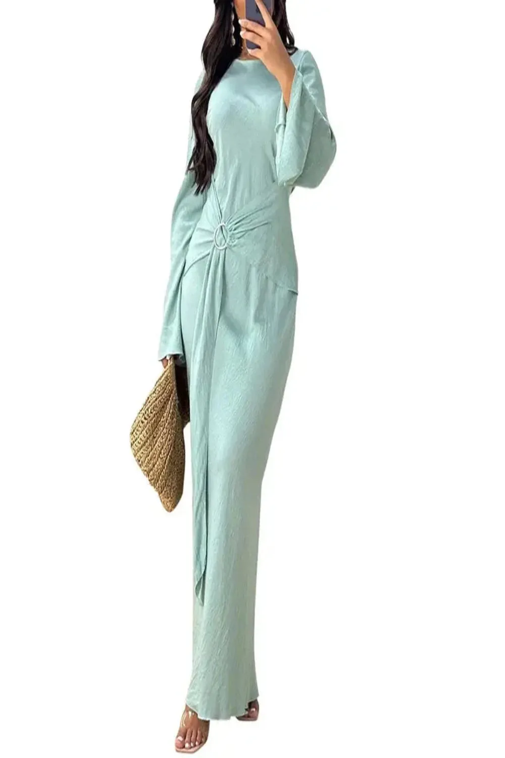Robe Style Flare Sleeve Wrap Dress