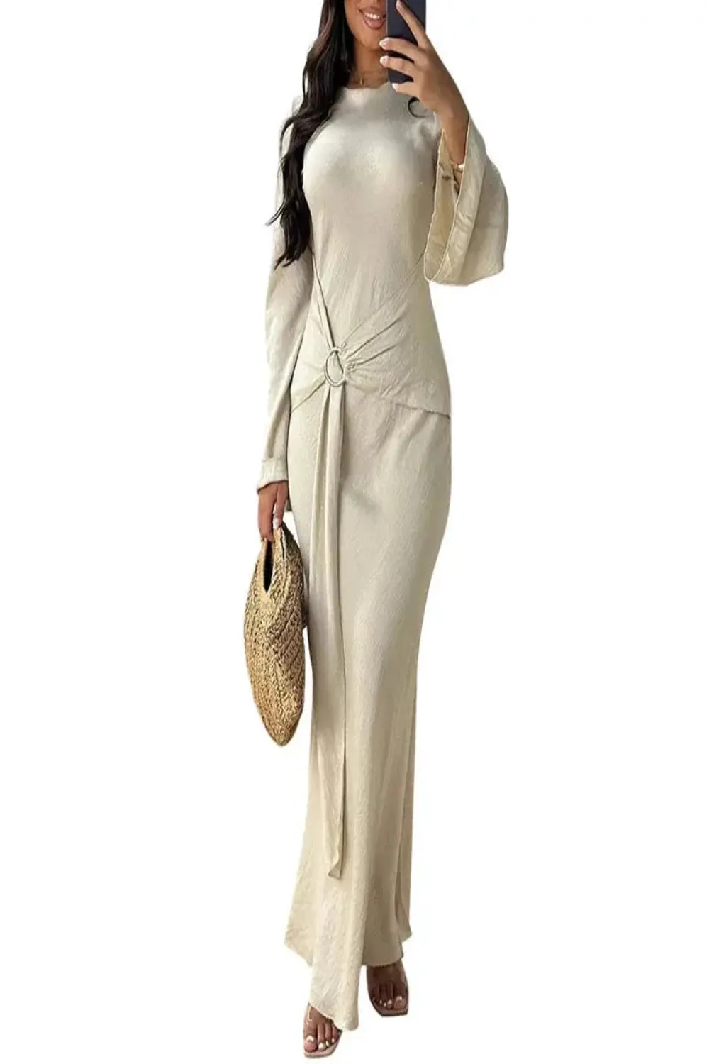 Robe Style Flare Sleeve Wrap Dress