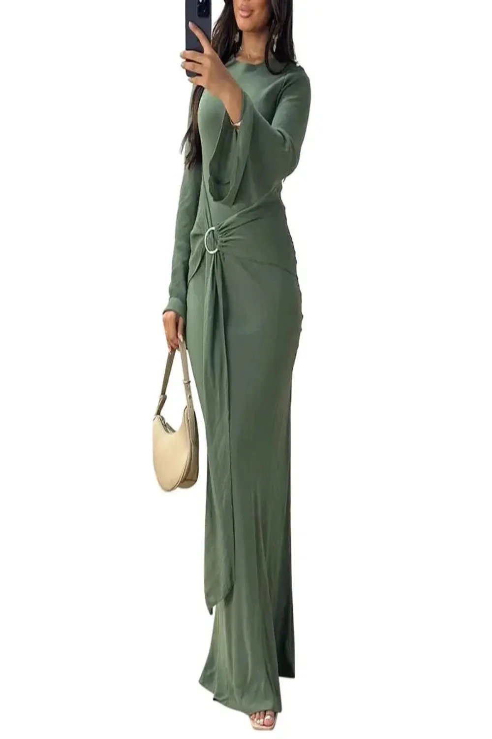 Robe Style Flare Sleeve Wrap Dress