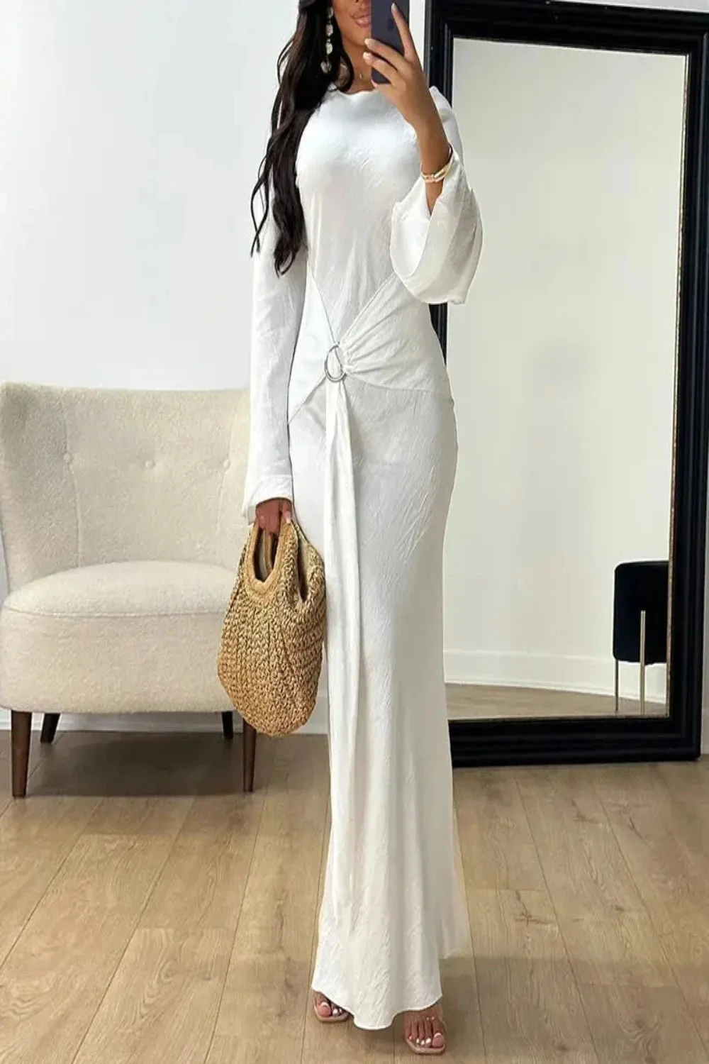 Robe Style Flare Sleeve Wrap Dress