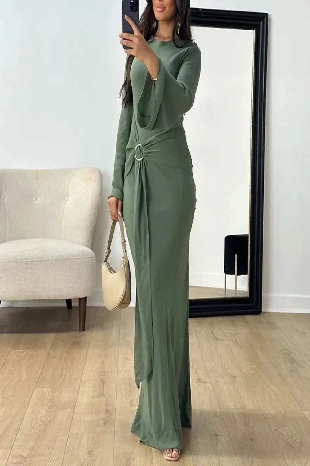 Robe Style Flare Sleeve Wrap Dress