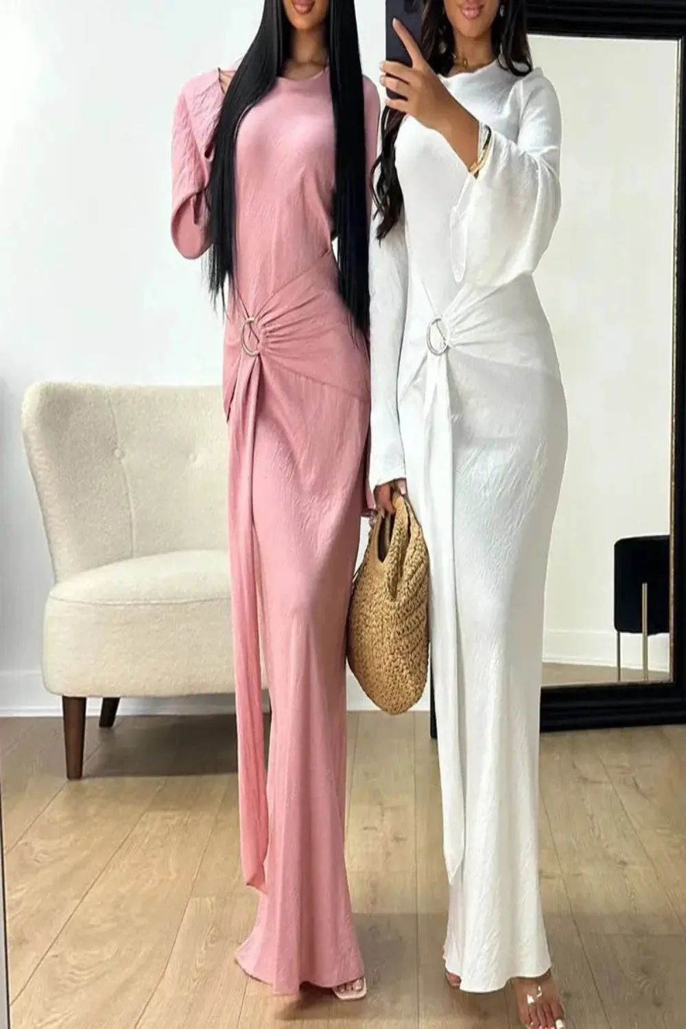 Robe Style Flare Sleeve Wrap Dress