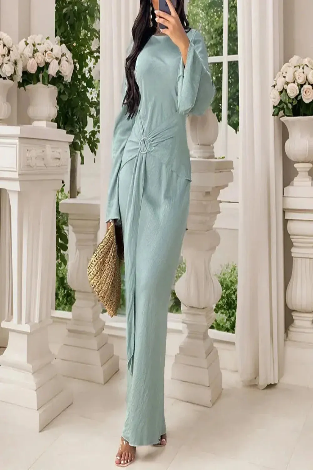 Robe Style Flare Sleeve Wrap Dress