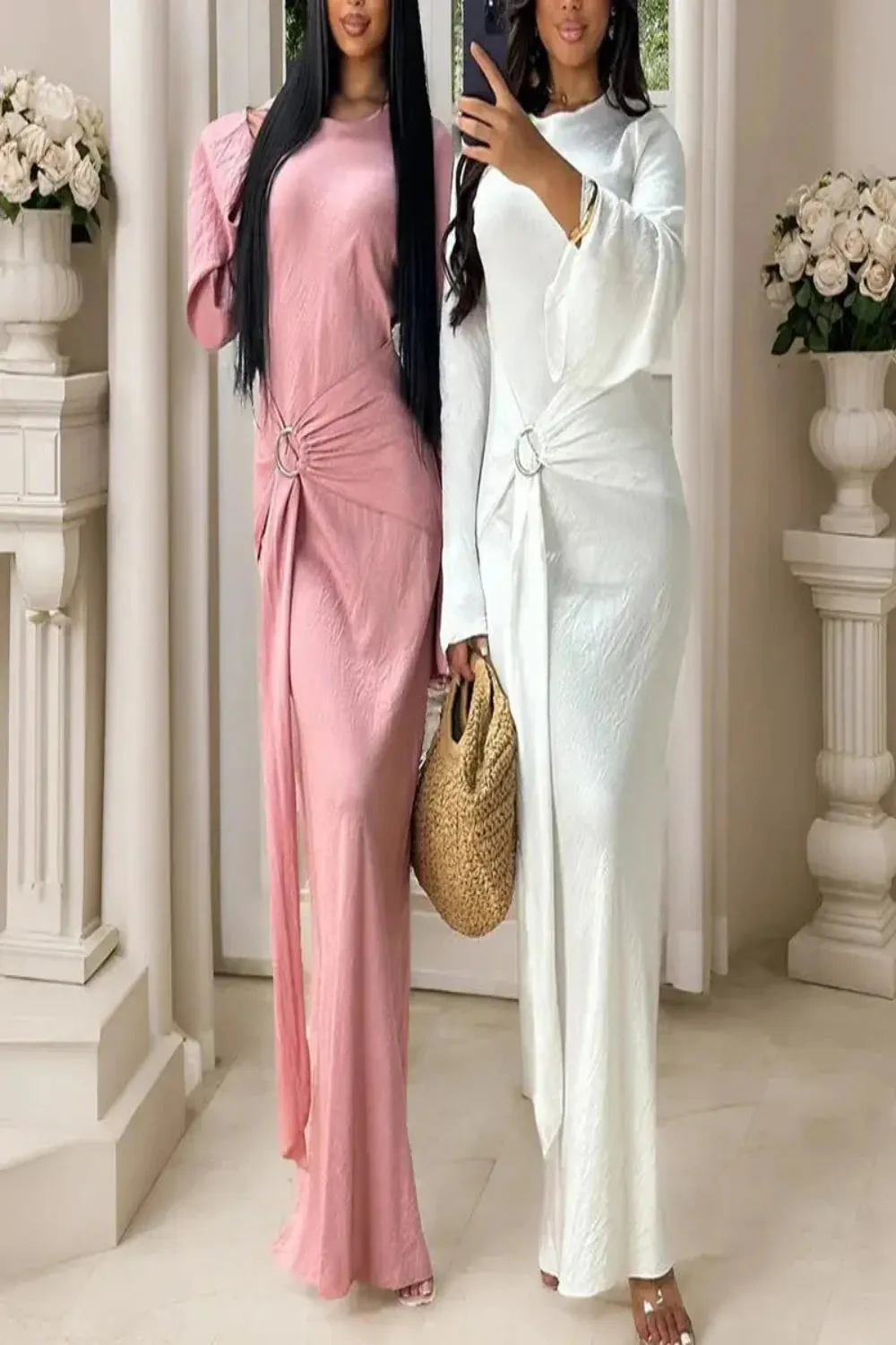 Robe Style Flare Sleeve Wrap Dress
