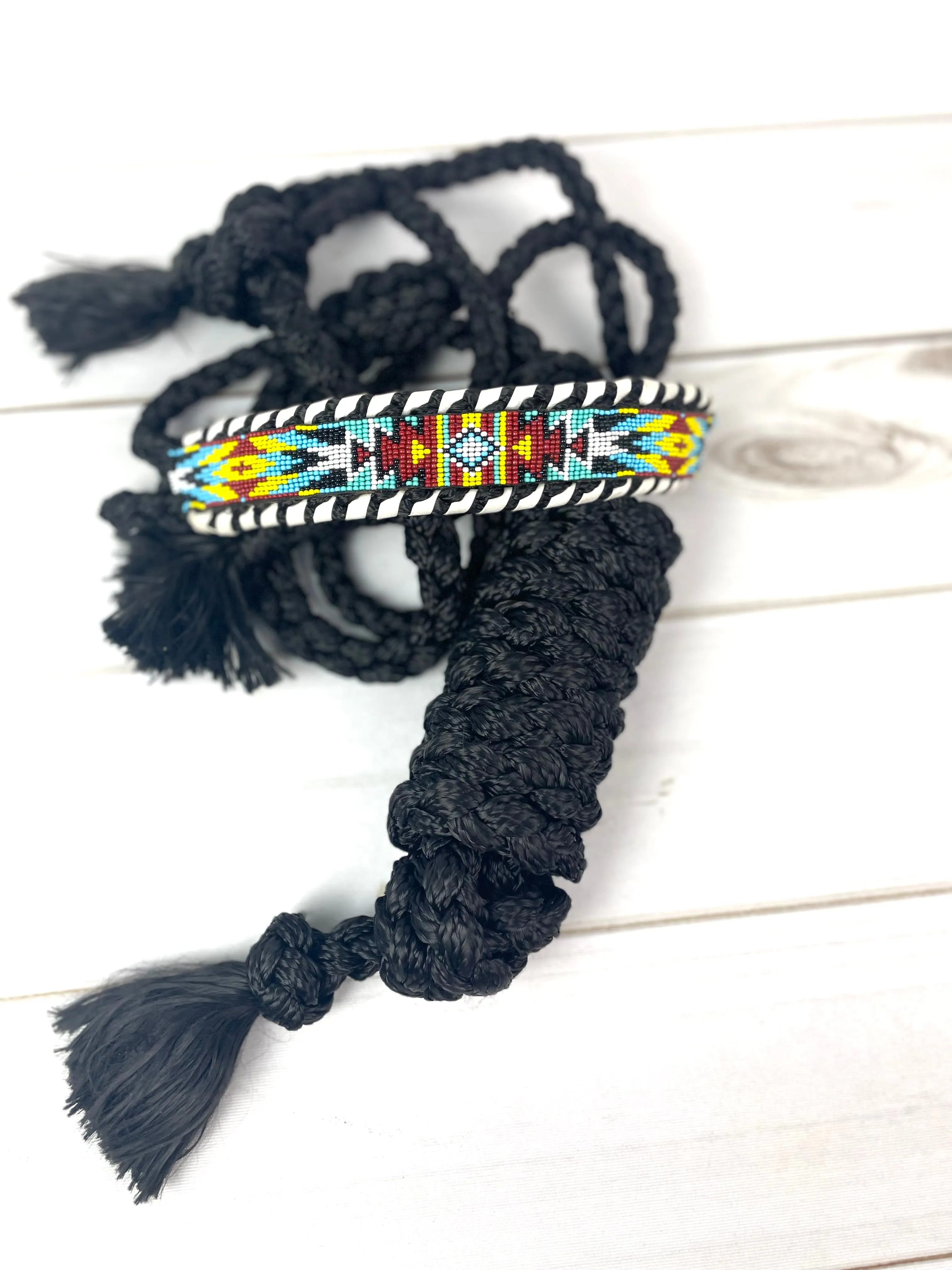 SALE! Black White Yellow Multi Color Beaded Nylon Muletape Halter