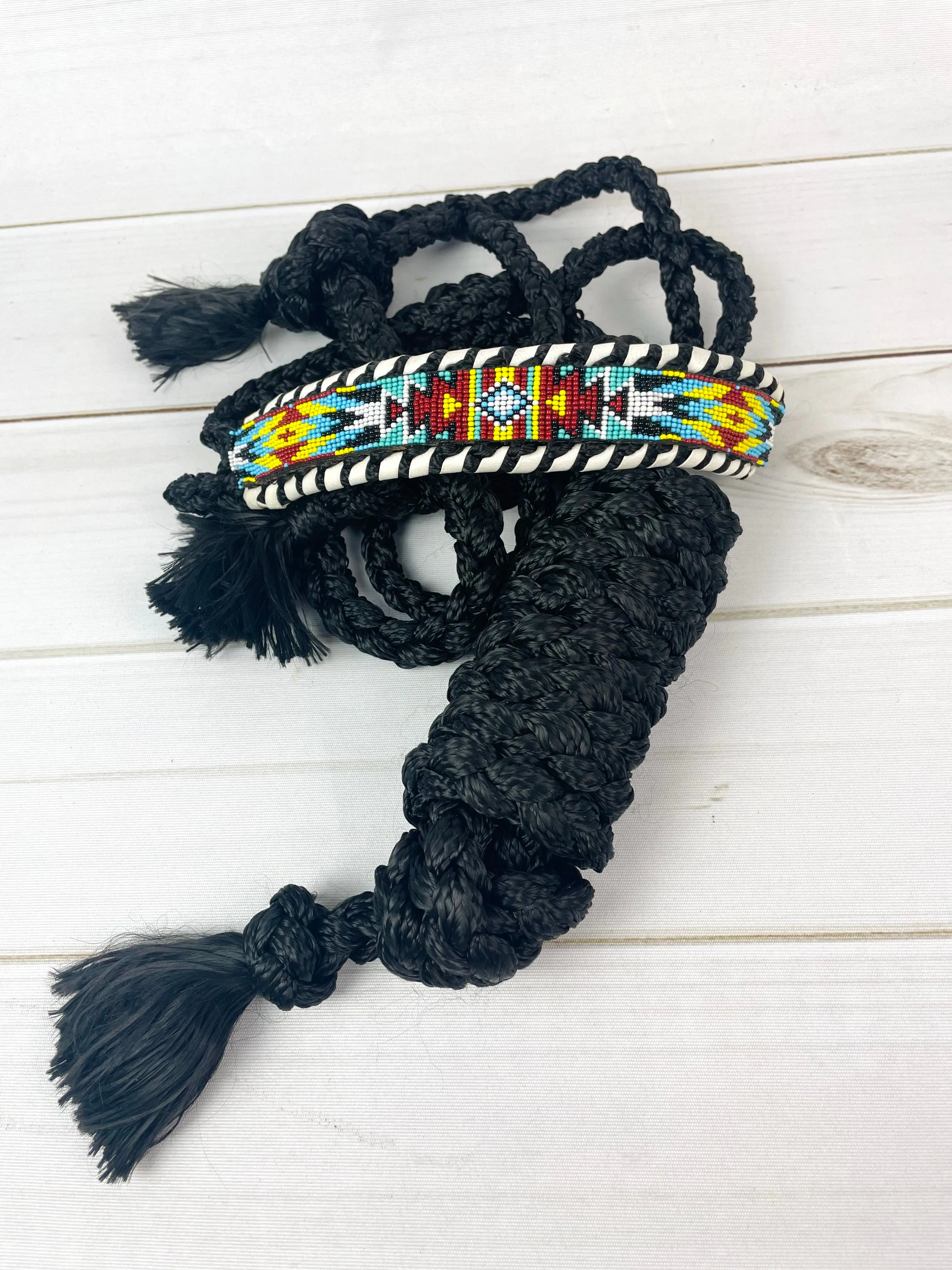 SALE! Black White Yellow Multi Color Beaded Nylon Muletape Halter