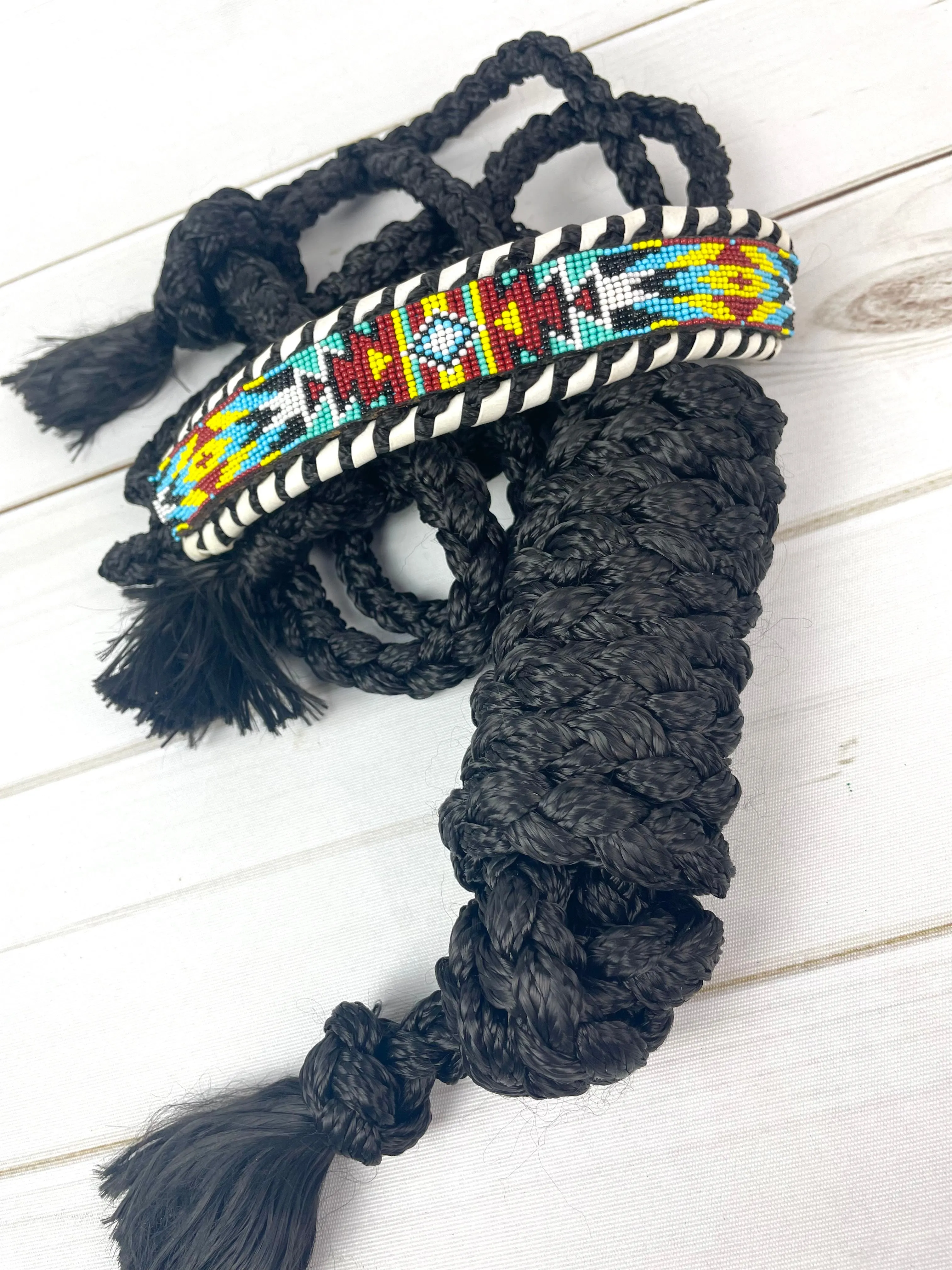 SALE! Black White Yellow Multi Color Beaded Nylon Muletape Halter
