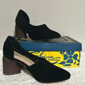 Sbicca Vintage Collection Size 6 Black Leather Volin Stacked Heel D’Orsay Mule