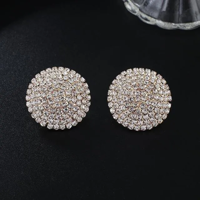 Shiny Full Rhinestone Stud Earrings For women Party Wedding Jewelry