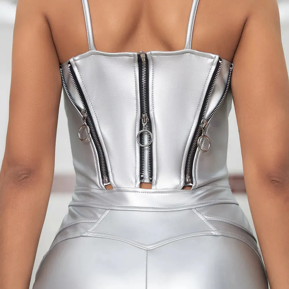 Shiny Silver Leather Cat Suit - Regular Fit Melody Style