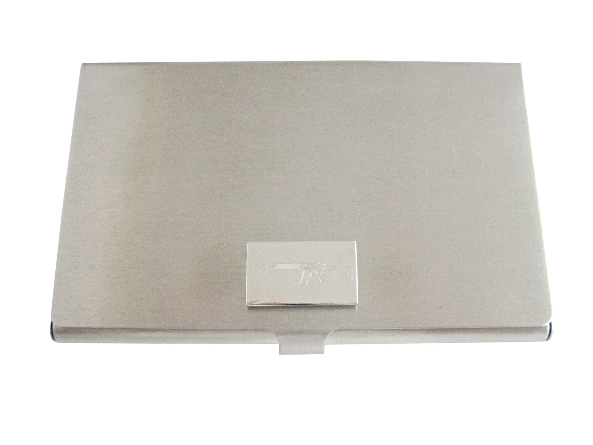 Silver Toned Etched AK47 Rifle Pendant Business Card Holder