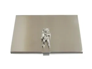 Silver Toned Textured Space Astronaut Business Card Holder