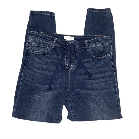 Sky and Sparrow Lace Up High Waist Jeans Skinny Whisker Front 11 Juniors Blue