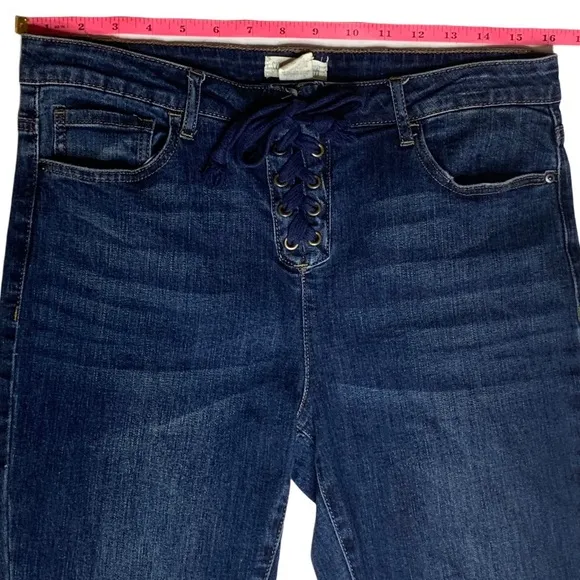 Sky and Sparrow Lace Up High Waist Jeans Skinny Whisker Front 11 Juniors Blue