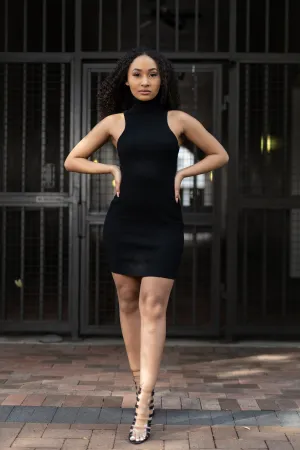 Sleeveless Ribbed Dress (Black)