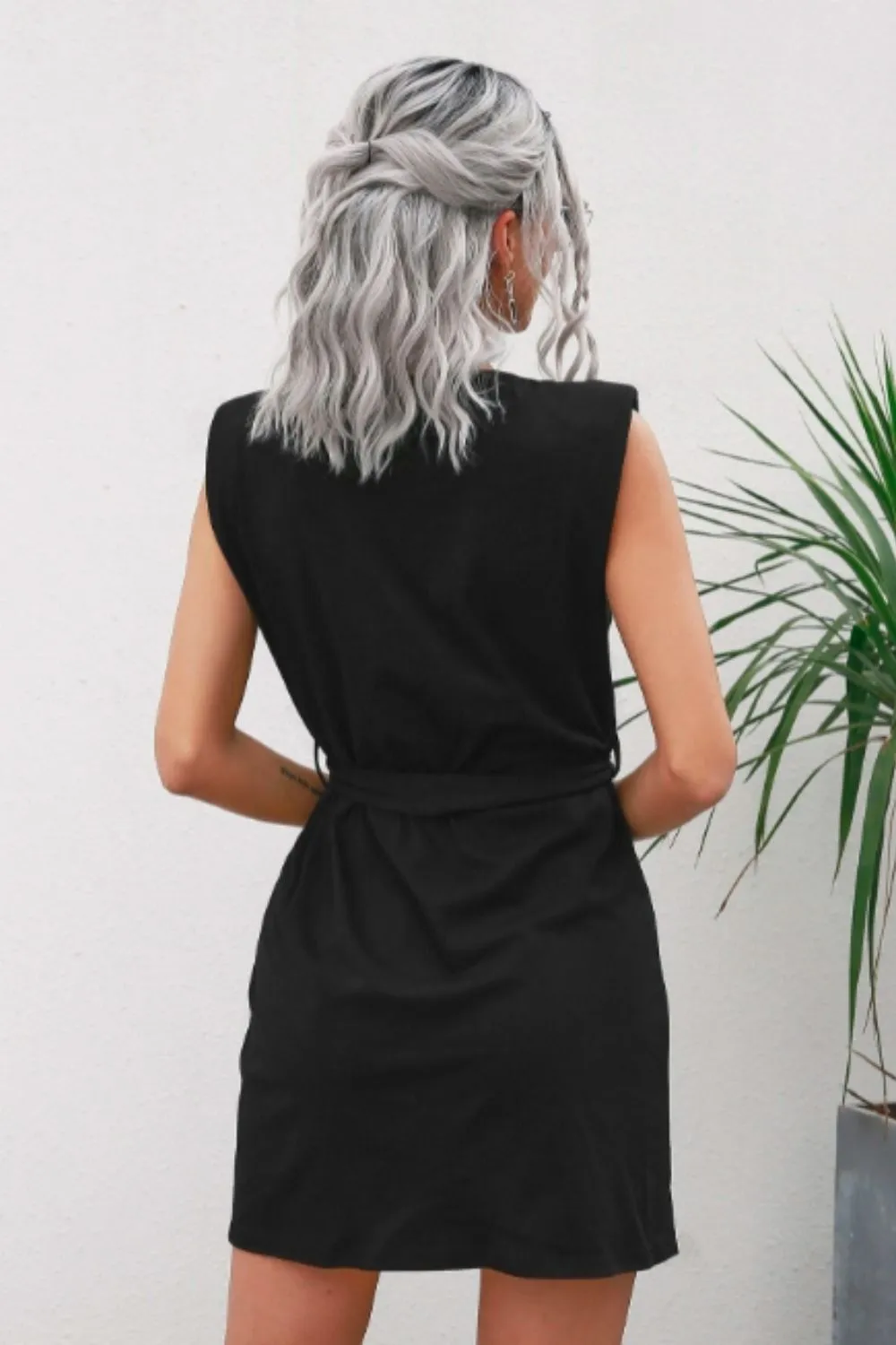 Sleeveless Tie Waist Round Neck Mini Dress