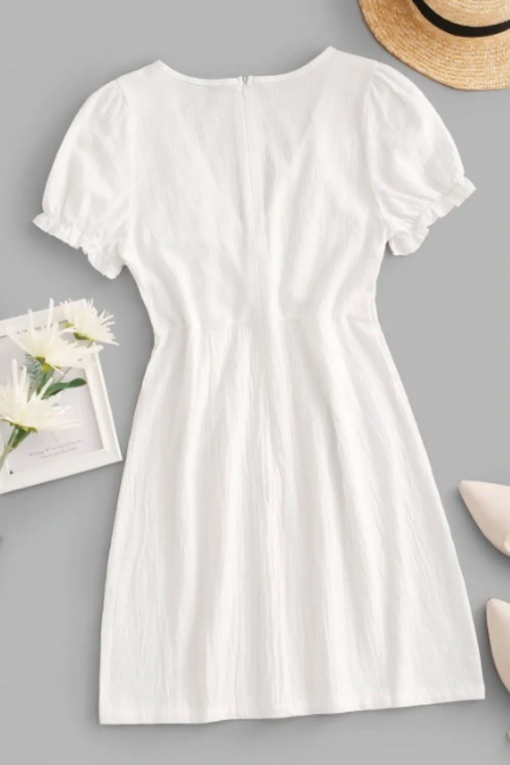 Split Hem Puff Sleeve Dress