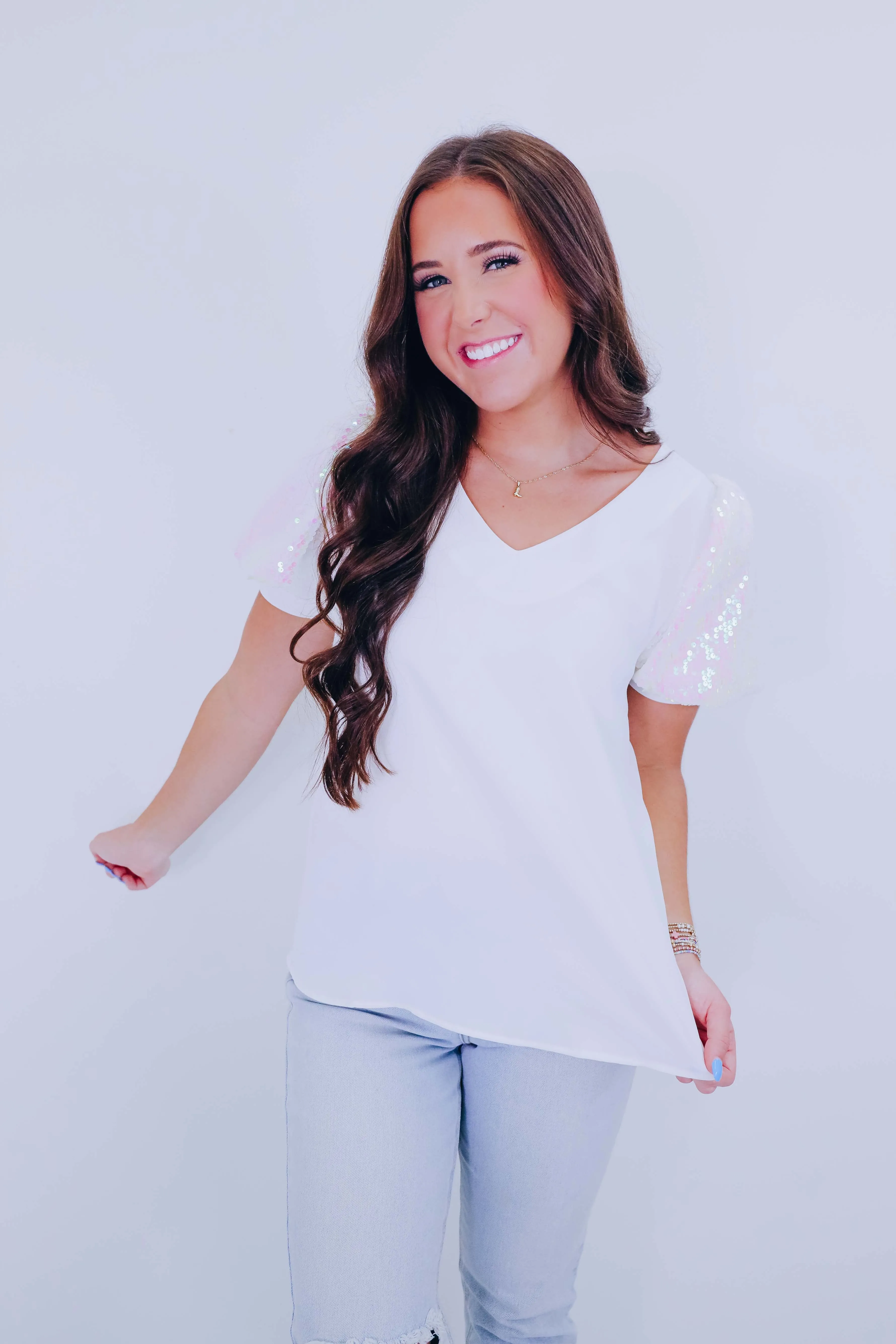 Stephie Sequin Puff Sleeve Blouse - 3 Colors