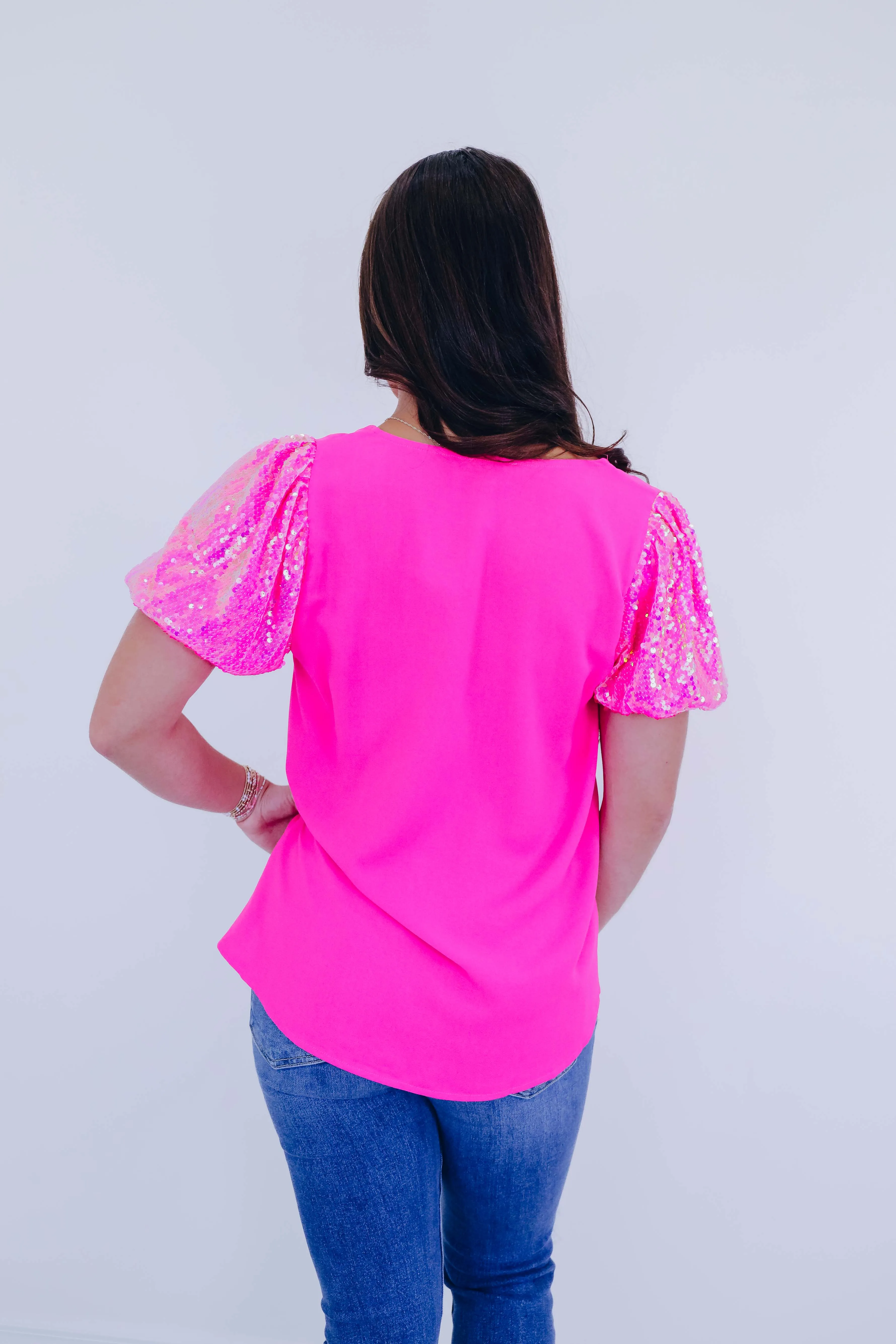Stephie Sequin Puff Sleeve Blouse - 3 Colors