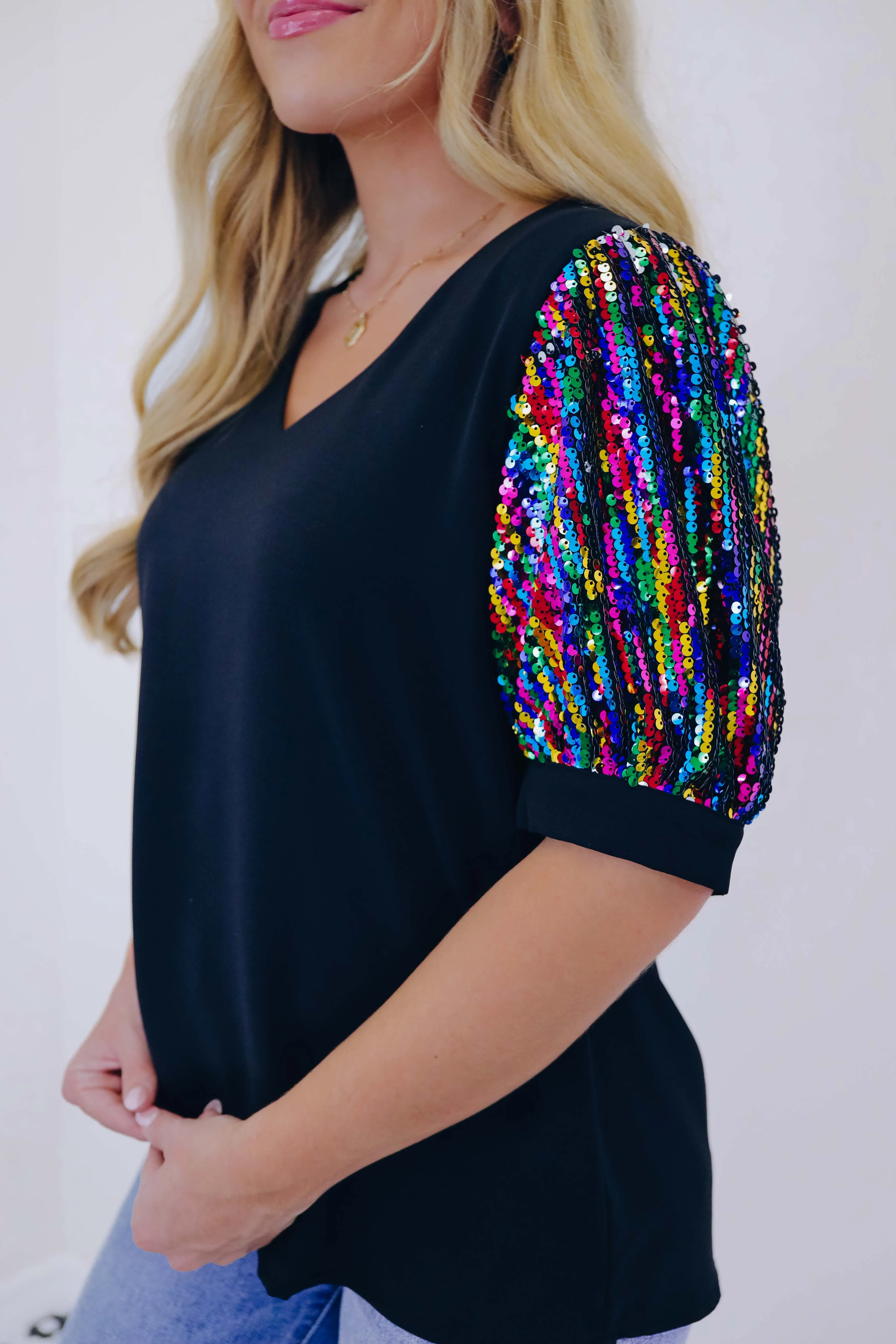 Stephie Sequin Puff Sleeve Blouse - 3 Colors
