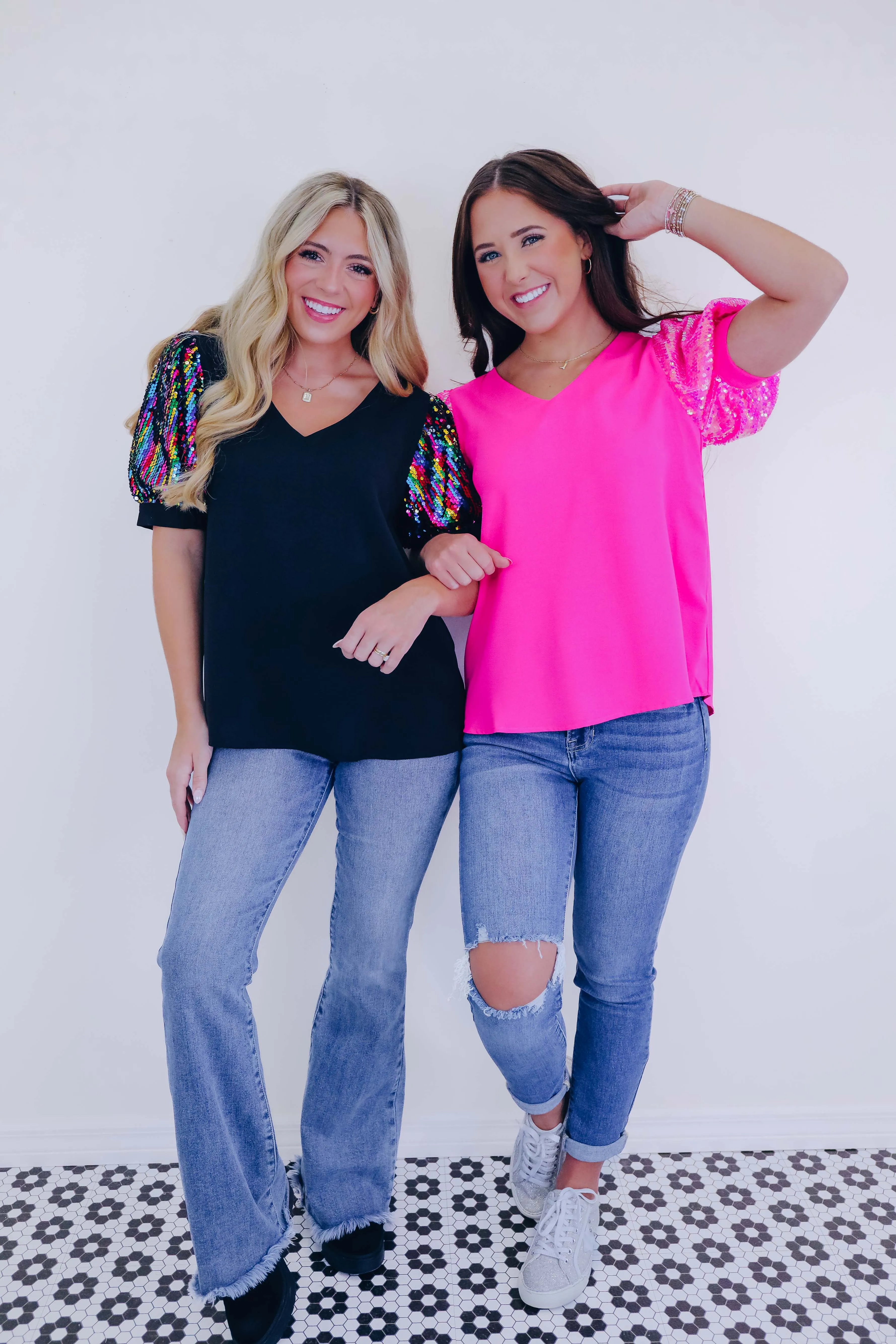 Stephie Sequin Puff Sleeve Blouse - 3 Colors