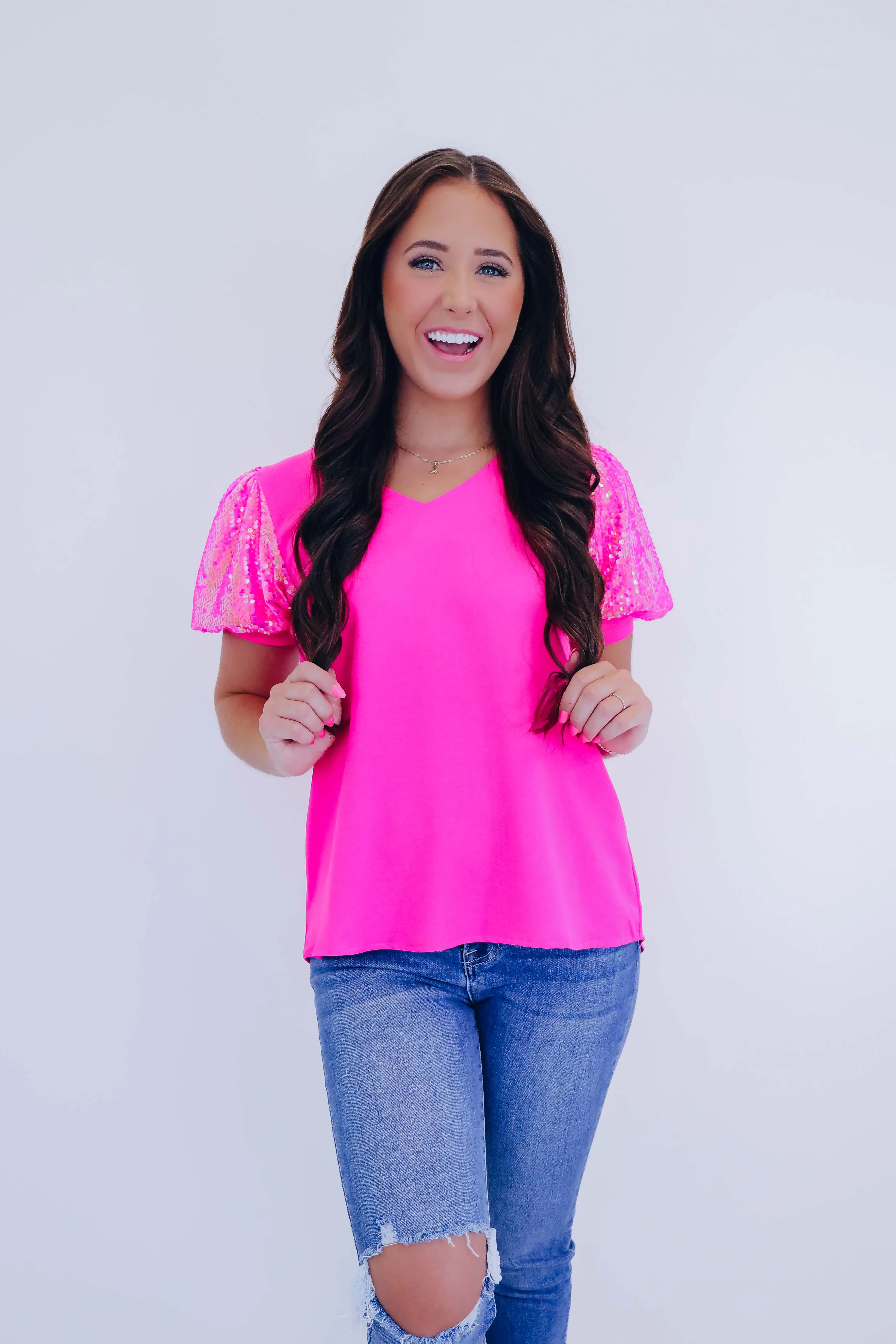 Stephie Sequin Puff Sleeve Blouse - 3 Colors