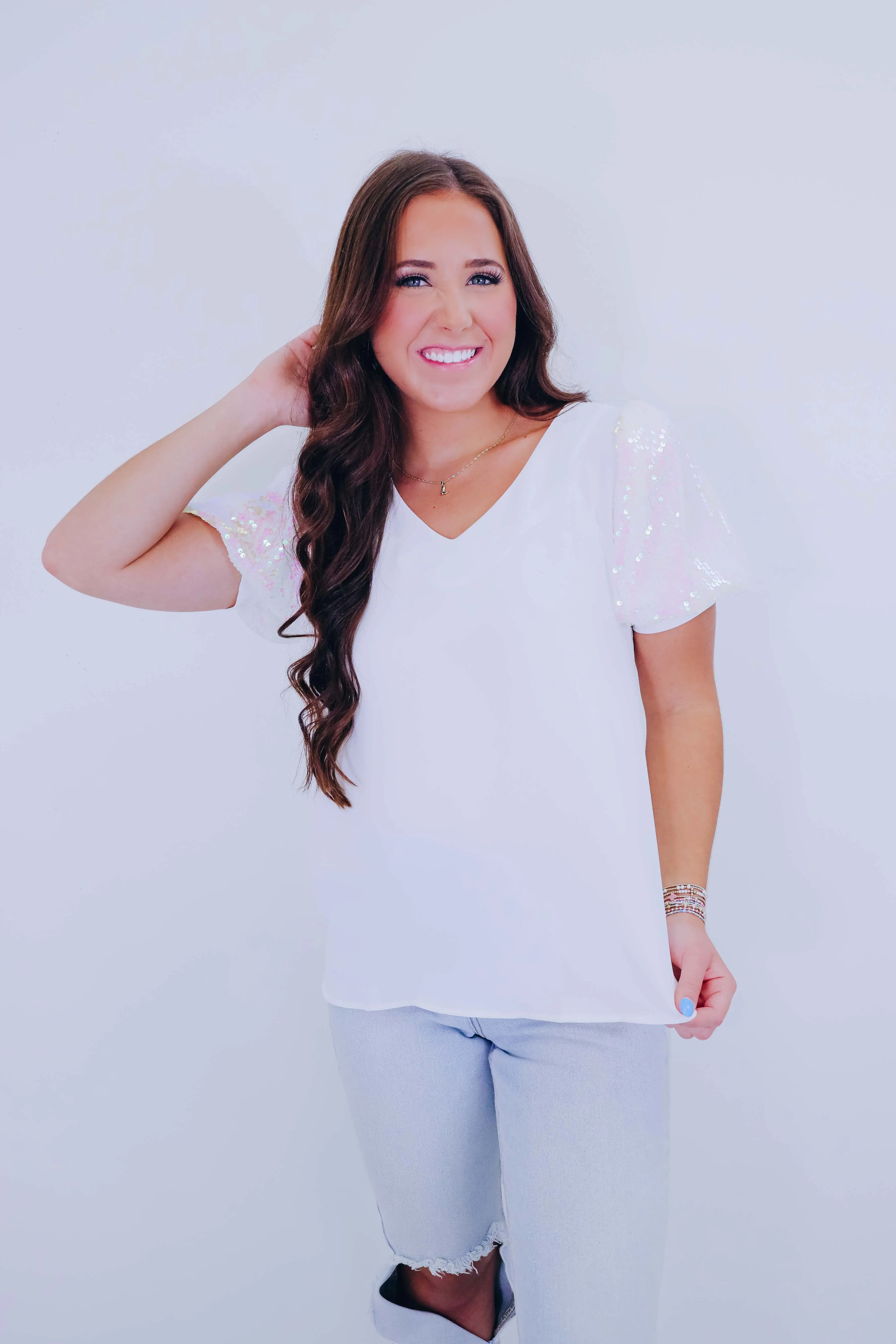 Stephie Sequin Puff Sleeve Blouse - 3 Colors