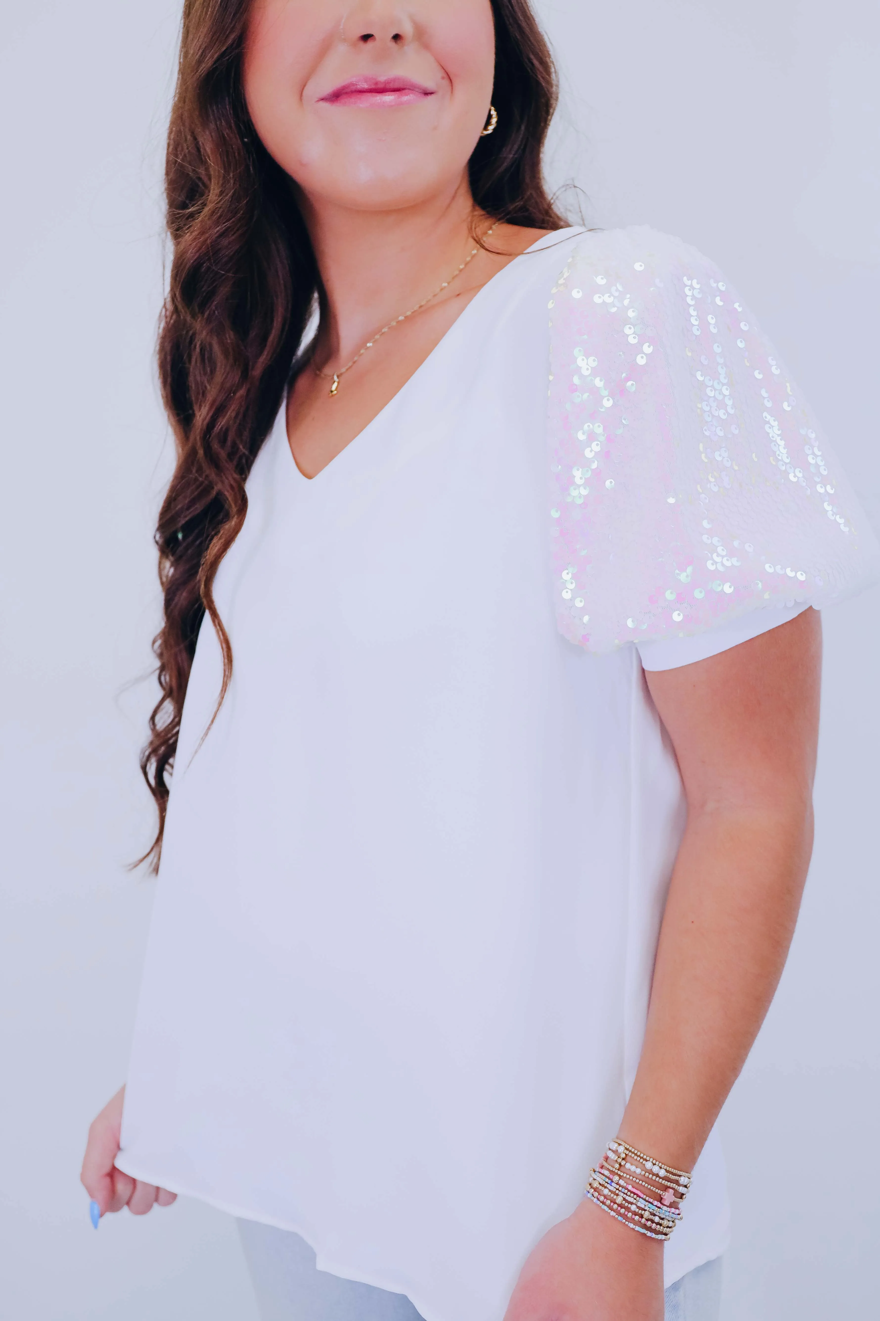 Stephie Sequin Puff Sleeve Blouse - 3 Colors