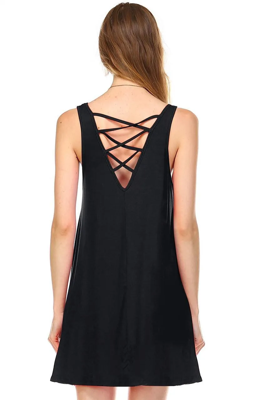Strappy Back Dress Sleeveless Black