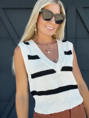Stripe V Neck Sweater Vest Top In Ivory