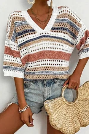 Striped Half Sleeve Knit Top
