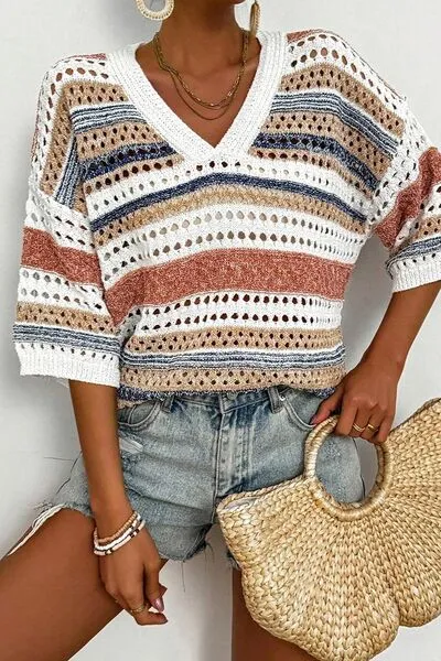 Striped Half Sleeve Knit Top