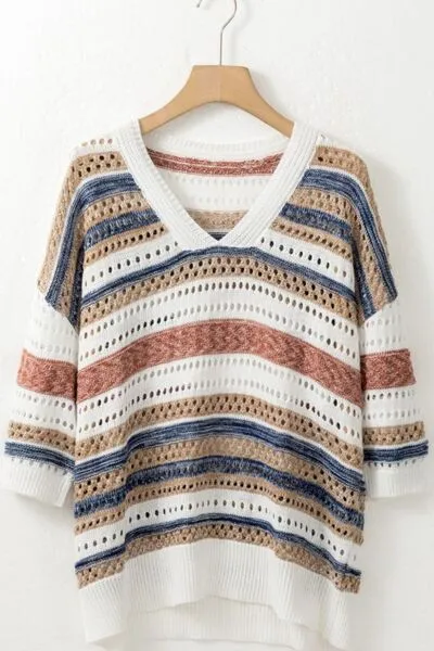 Striped Half Sleeve Knit Top