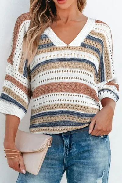 Striped Half Sleeve Knit Top