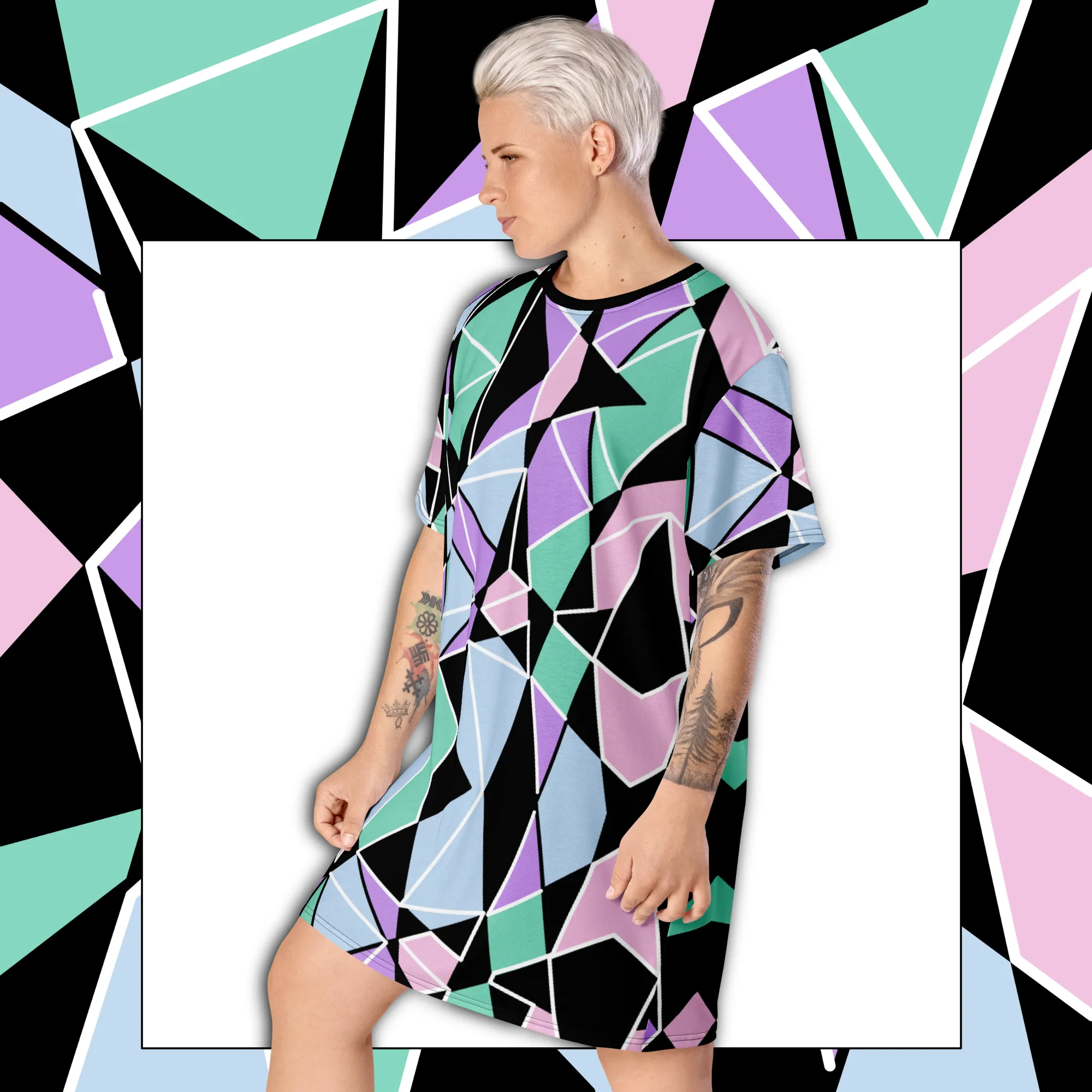 T-shirt Dress, Pastel Goth Geometric