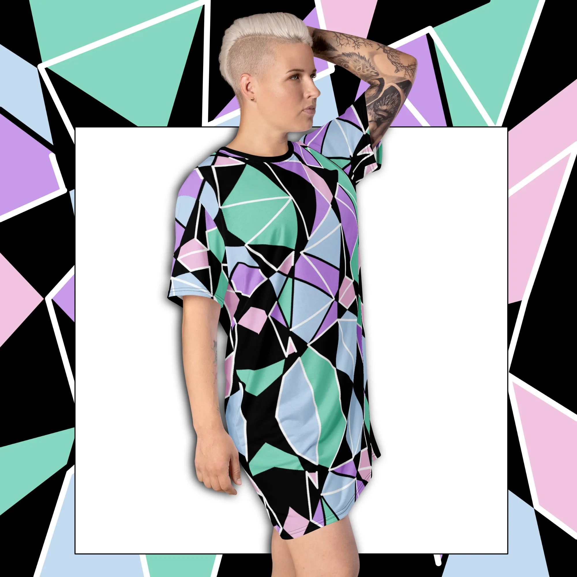 T-shirt Dress, Pastel Goth Geometric