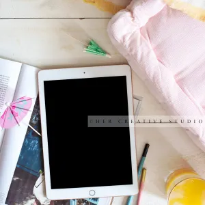 Tablet, Cocktail & Cushion. Digital Image