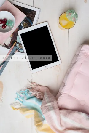 Tablet, Cocktail & Pencils. Digital Image