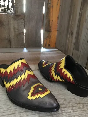 Teal w/ Red & Yellow Calf  Inlay Tres Outlaws Mule 1710@