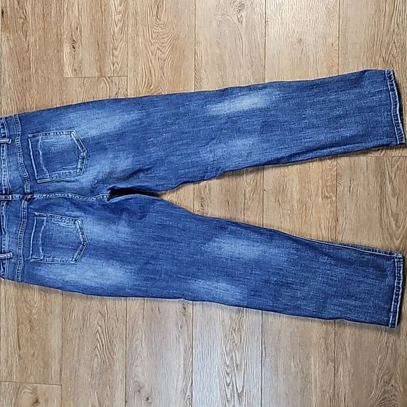 Tesoro Moda High Rise Medium Wash Distressed Pearl Heart Beaded Straight Jean