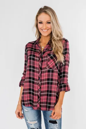 The Time To Shine Plaid Top- Light Berry & Black