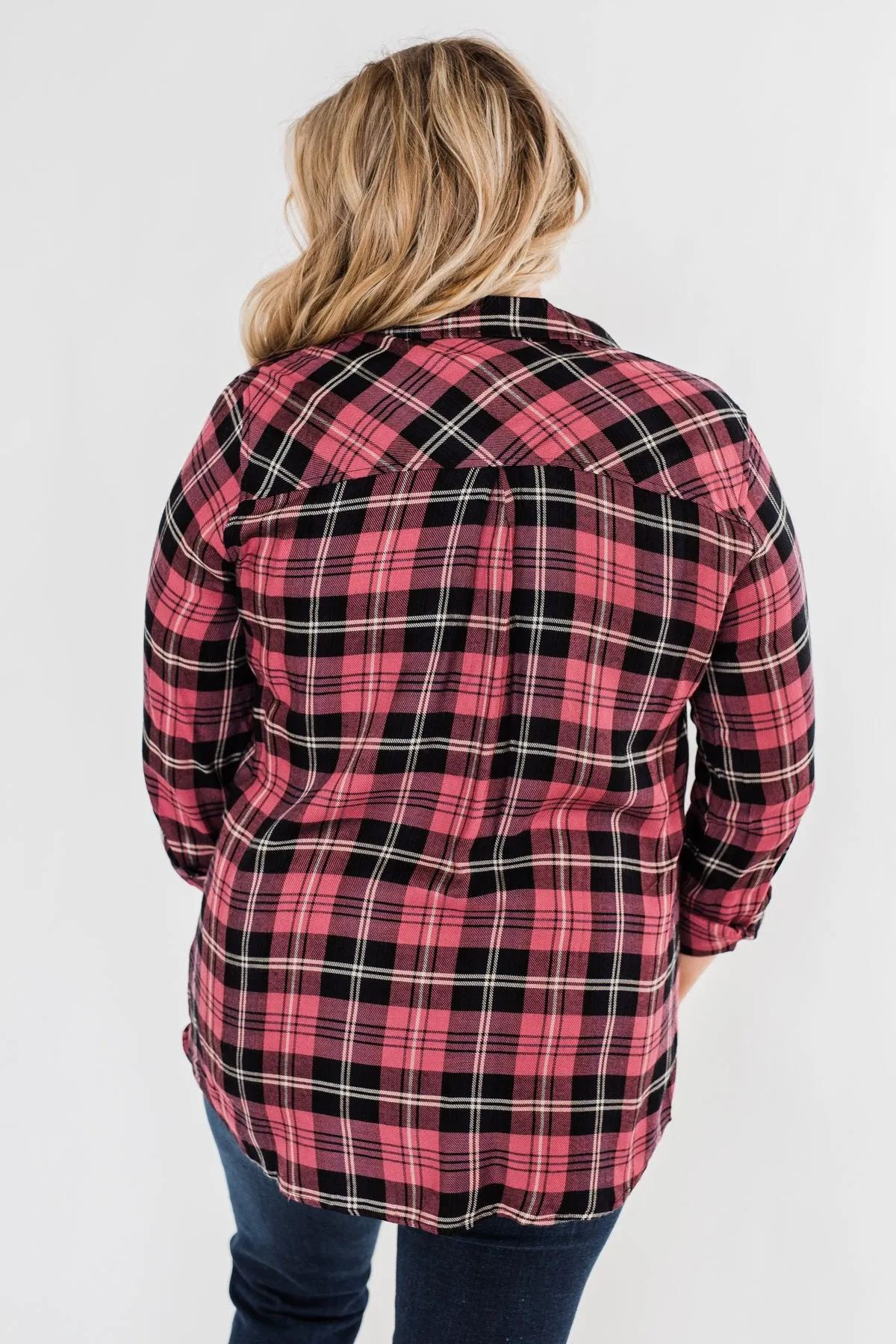 The Time To Shine Plaid Top- Light Berry & Black