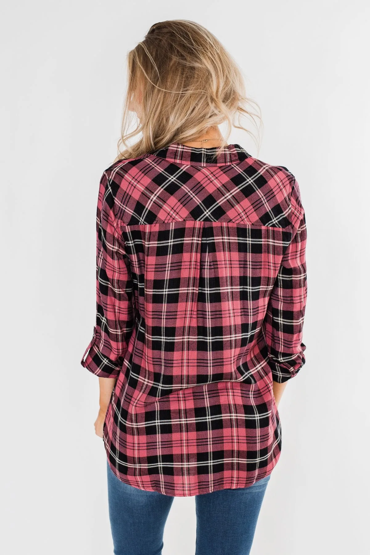 The Time To Shine Plaid Top- Light Berry & Black