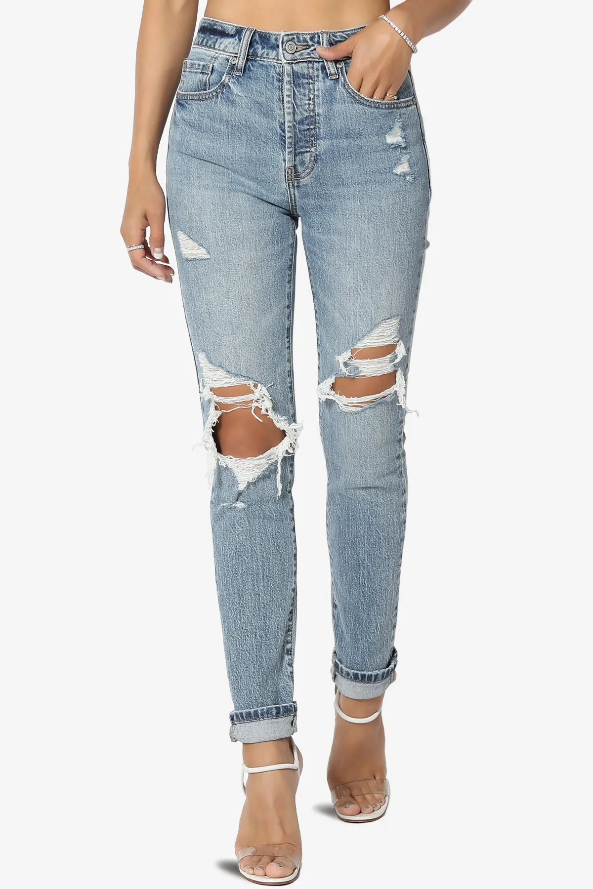 Tobi Ripped Super High Rise Mom Jeans in Medium
