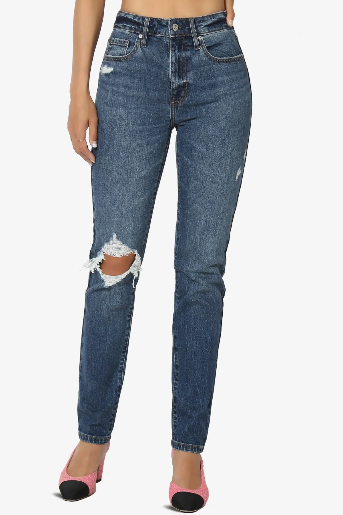 Tobi Ripped Super High Rise Mom Jeans in Space Dark