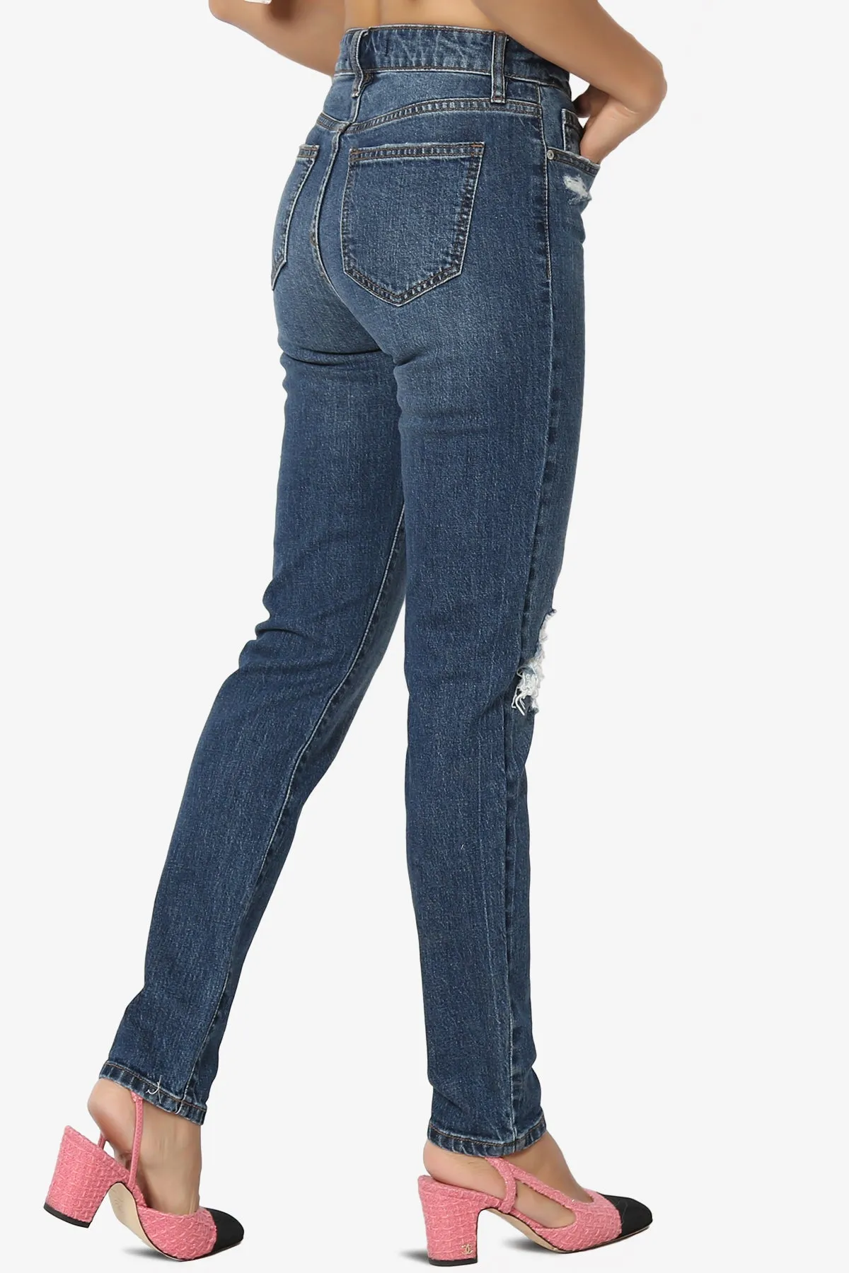 Tobi Ripped Super High Rise Mom Jeans in Space Dark