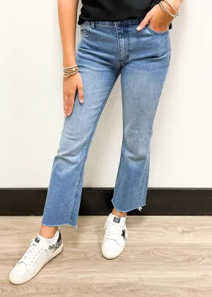 Tractr Girls High Rise Crop Flare With Fray Hem