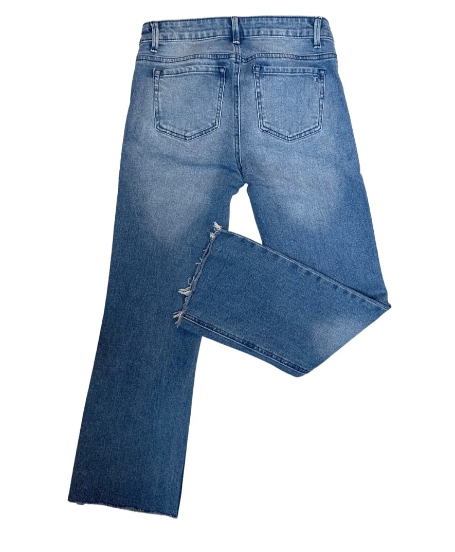Tractr Girls High Rise Crop Flare With Fray Hem